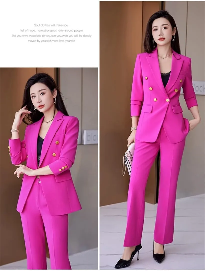 Women's 2024 Fall Business Blazer Pant Suit Set for Work 2 Pieces Set Suiting