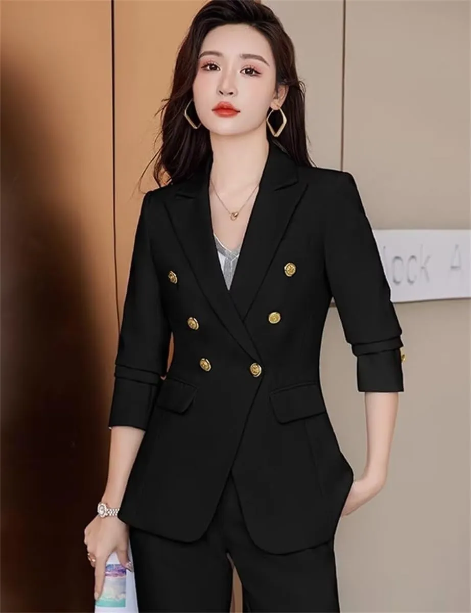Women's 2024 Fall Business Blazer Pant Suit Set for Work 2 Pieces Set Suiting