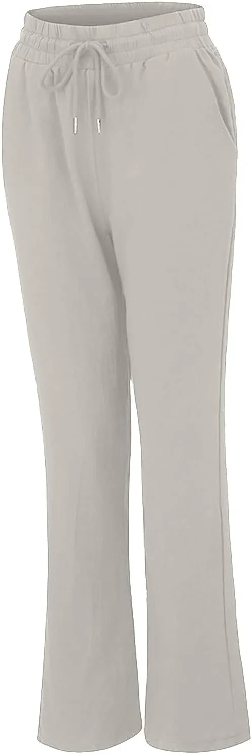 Womens Casual Cotton Linen Pants Lightweight Elastic Waist Pant Summer Fall Lounge Plain Drawstring Trousers, Large