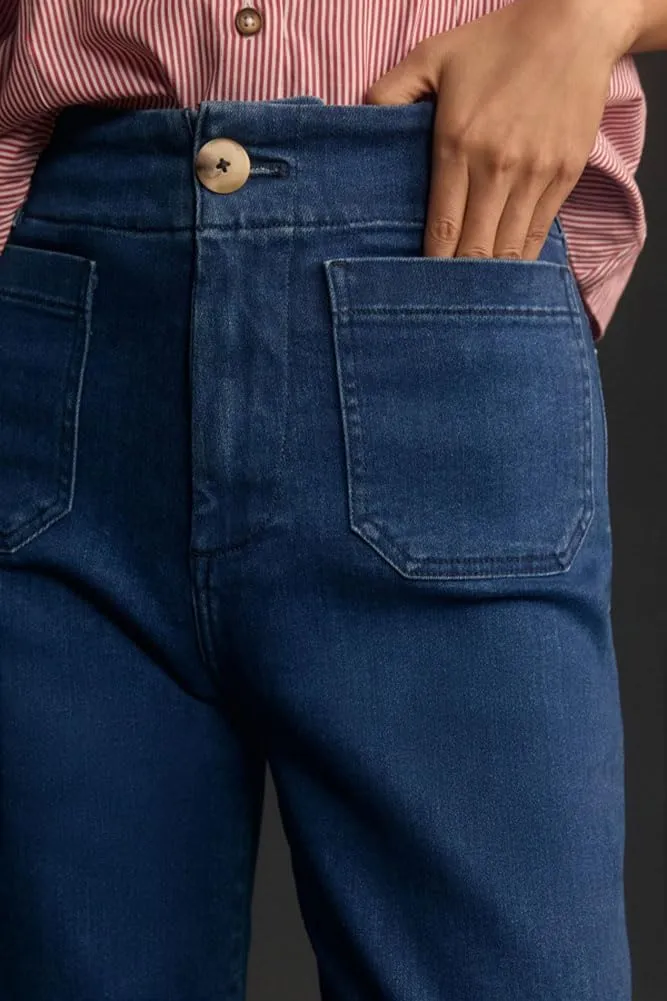 Women's High Waist Baggy Cuffed Jeans Straight Wide Leg Cropped Denim Pants Casual Vintage Elastic Jean Bottoms