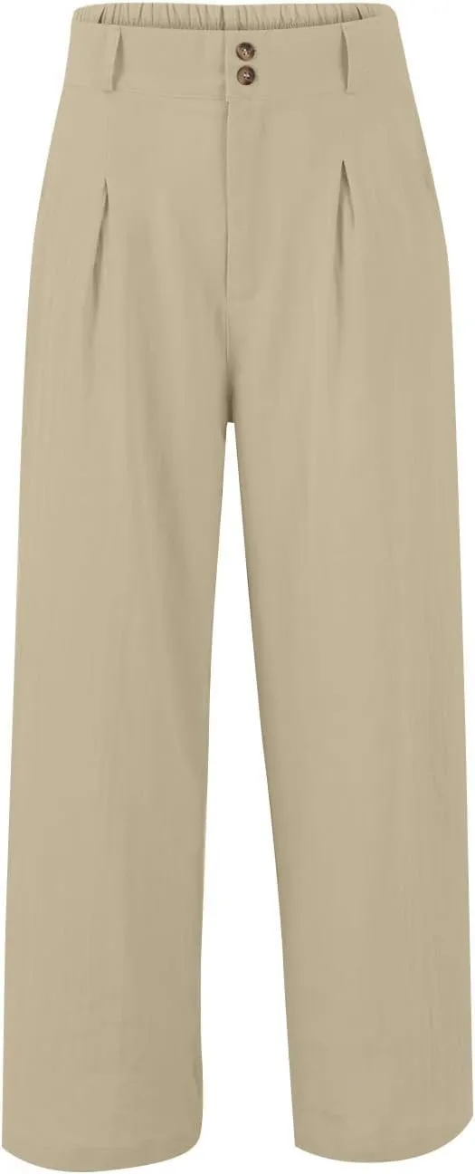Womens High Waist Drape Button Wide-Leg Pants Casual Dress Trendy Office Work Palazzo Trousers Loose Stretch Pant