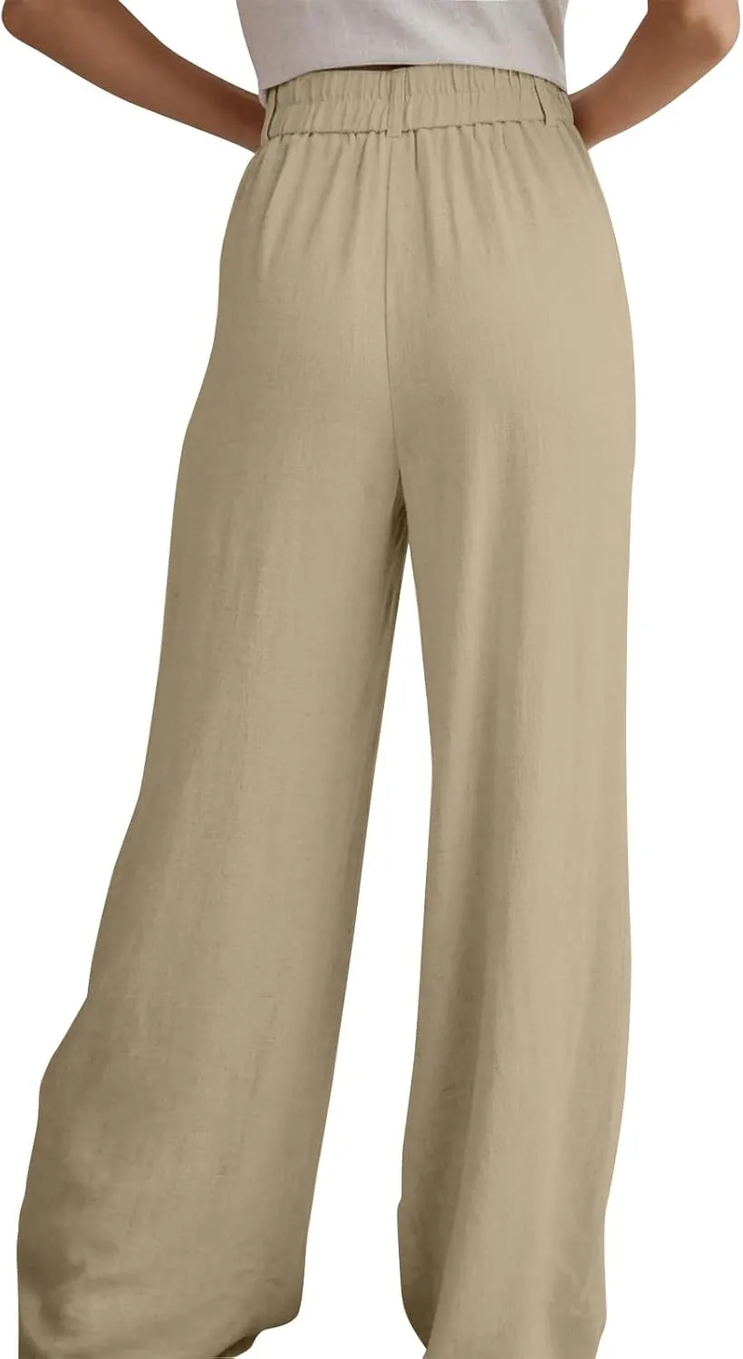 Womens High Waist Drape Button Wide-Leg Pants Casual Dress Trendy Office Work Palazzo Trousers Loose Stretch Pant