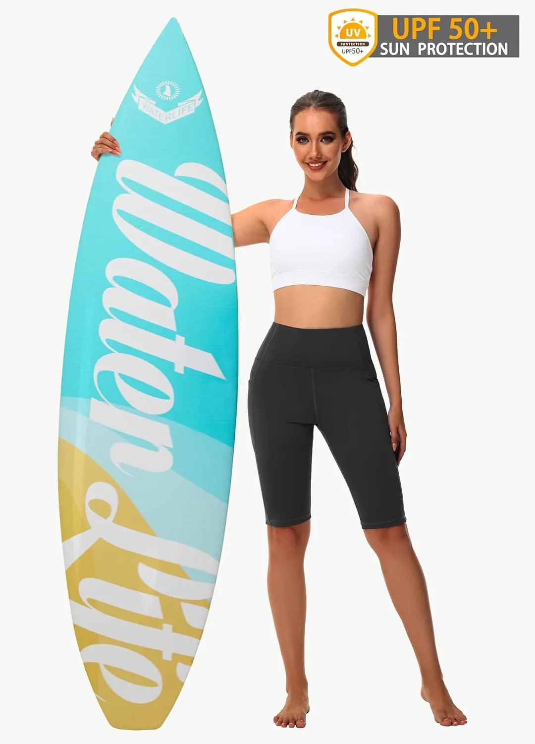 Women's High Waisted Long Swim Shorts - 5''/7''/9''/12" Tummy Control Swim Board Capris Bottoms Swimwear with Liner