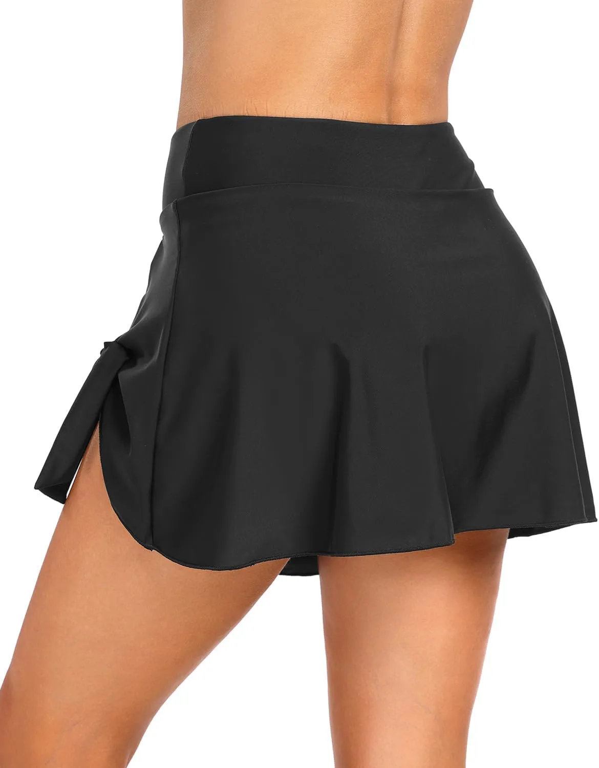 Women's High Waisted Swim Skirt Bottoms with Tummy Control, Built-in Panty, Side Adjustable Knot Bathing Suit Skort Swimwear