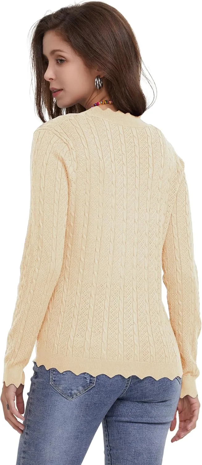 Women's Lace V Neck Hollow-Out Crochet Button Down Knit Slim Cropped Cardigan