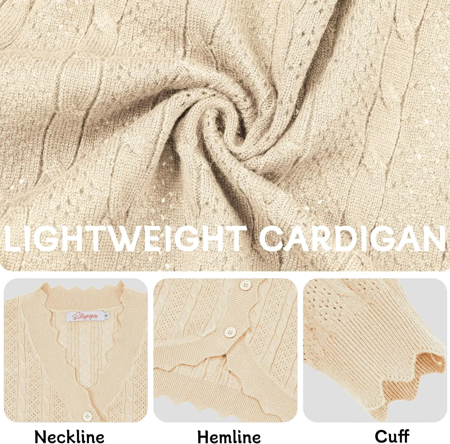 Women's Lace V Neck Hollow-Out Crochet Button Down Knit Slim Cropped Cardigan