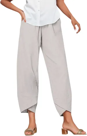 Womens Linen Pants for Summer High Waist Lightweight Lounge Trousers 2025 Trendy Casual Cropped Pants with Pockets