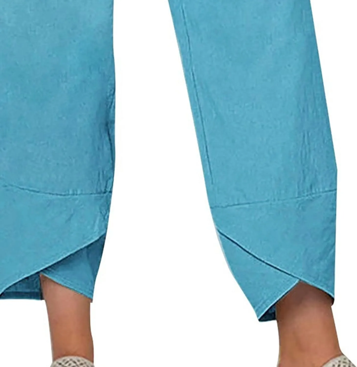 Womens Linen Pants Summer Casual Cropped Comfy Baggy Trousers
