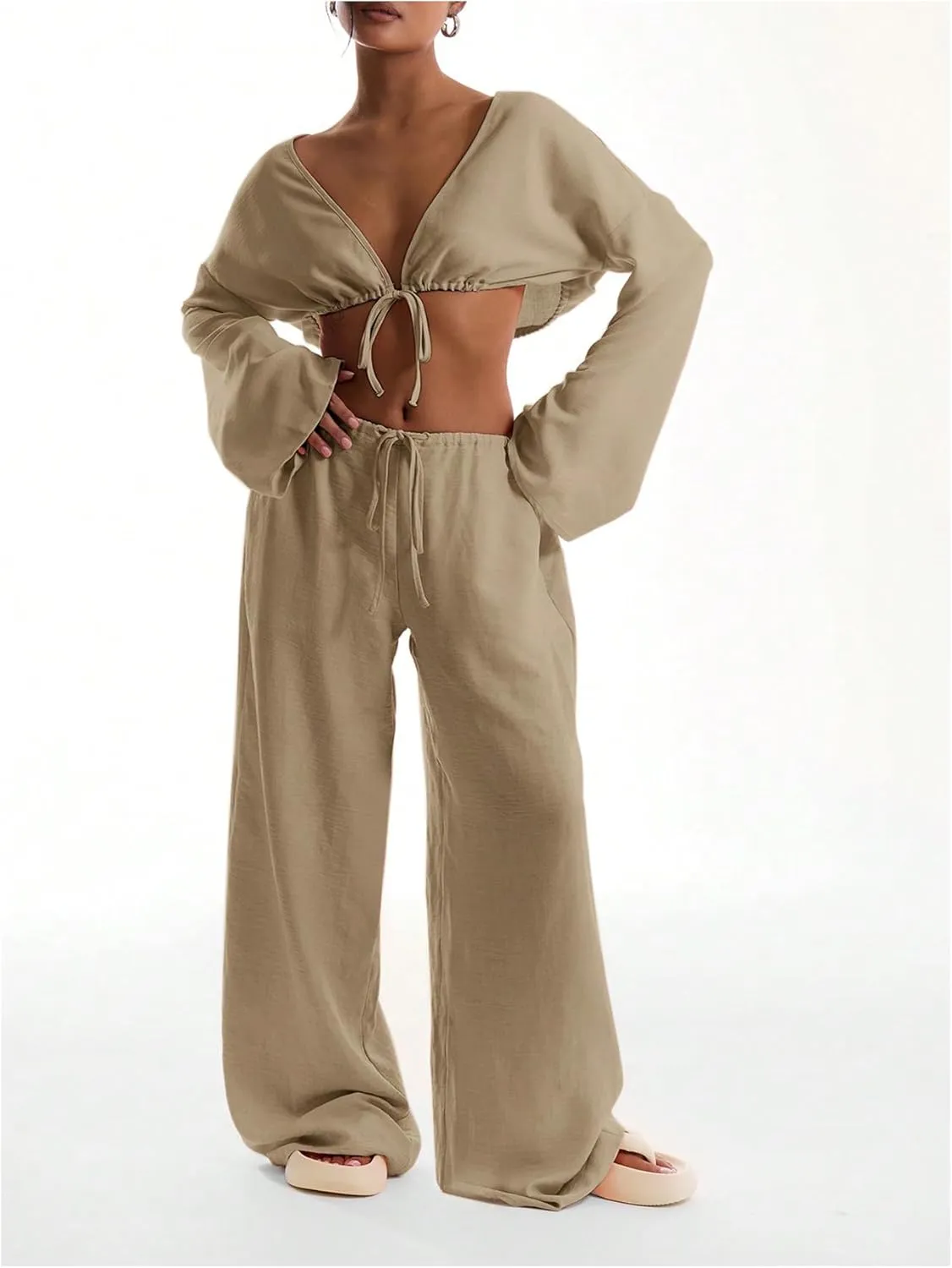Womens Linen Pants Wide Leg Loose Cotton Swimsuit Coverups Summer Pants Beach Vacation Outfits