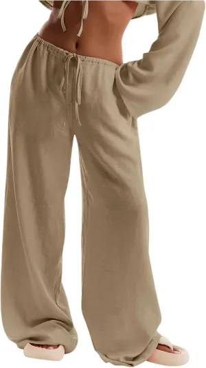 Womens Linen Pants Wide Leg Loose Cotton Swimsuit Coverups Summer Pants Beach Vacation Outfits