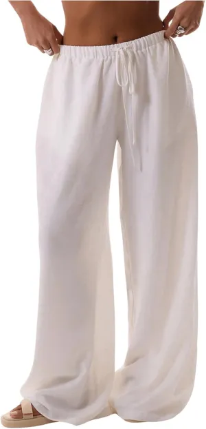 Womens Linen Pants Wide Leg Loose Cotton Swimsuit Coverups Summer Pants Beach Vacation Outfits
