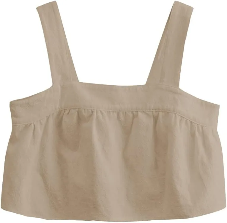 Women's Square Neck Peplum Ruffle Hem Sleeveless Babydoll Crop Tank Top Camisole