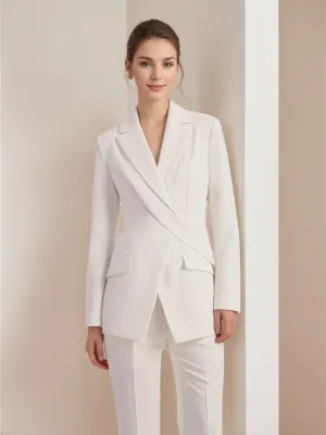 Women's White Long Sleeves Asymmetric Blazer