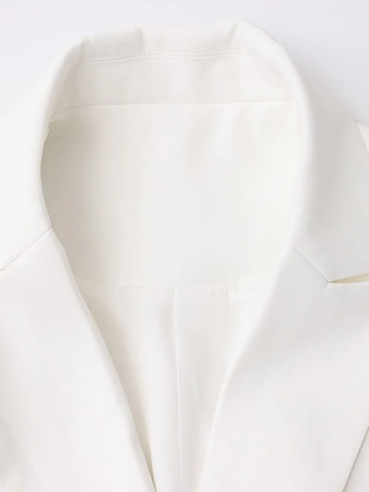 Women's White Long Sleeves Asymmetric Blazer