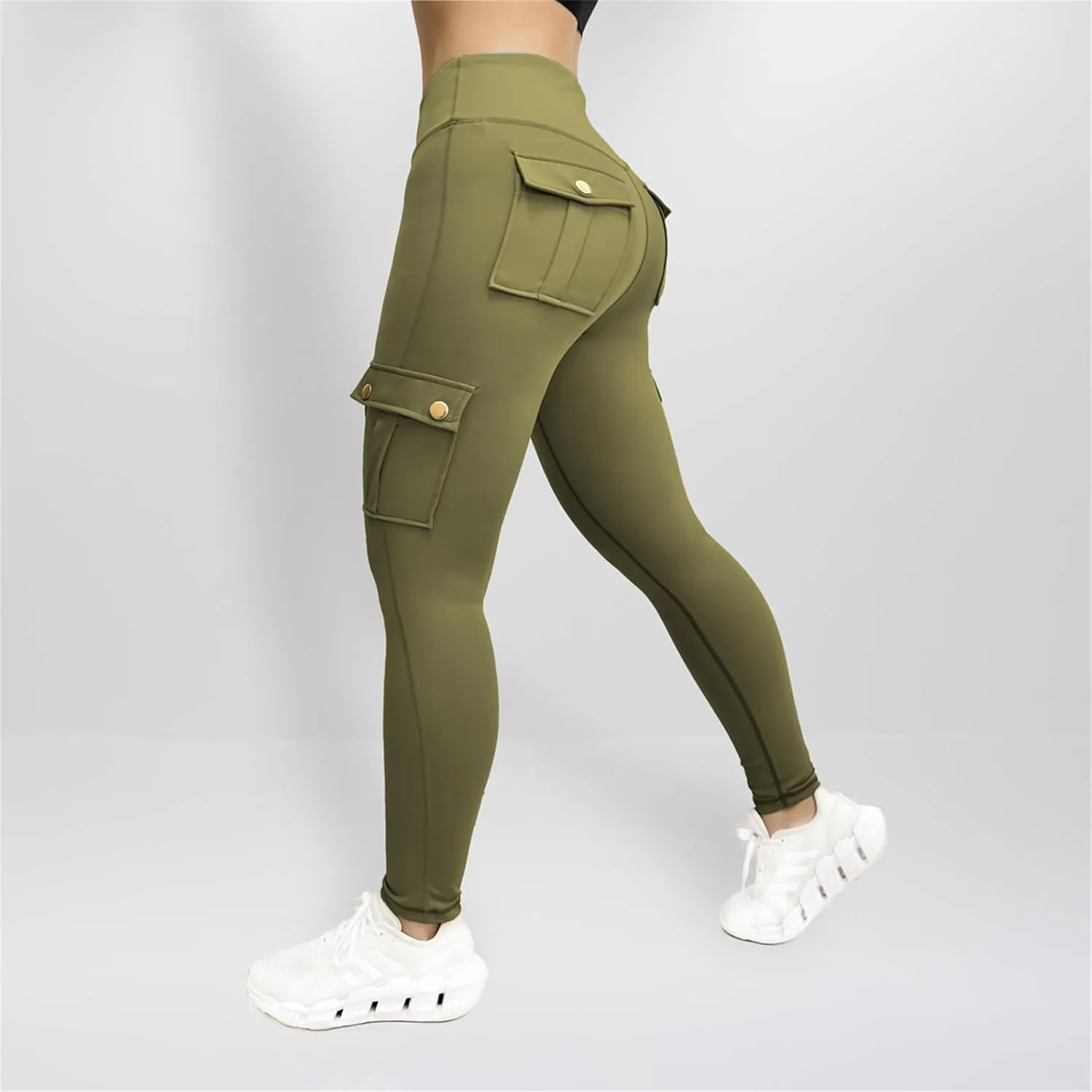 Workout Cargo Leggings for Women High Waist Tummy Control Yoga Butt Lifting Leggings Gym Tights with Flap Pockets