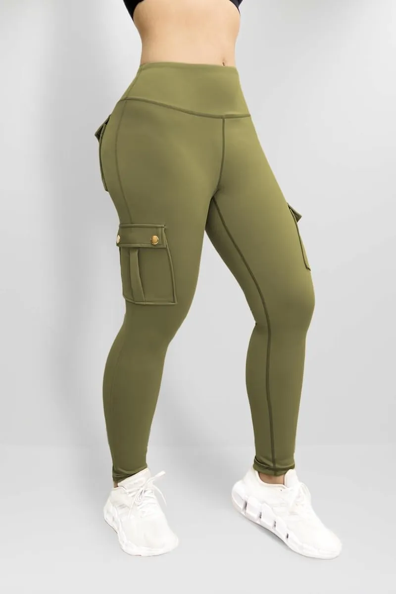 Workout Cargo Leggings for Women High Waist Tummy Control Yoga Butt Lifting Leggings Gym Tights with Flap Pockets