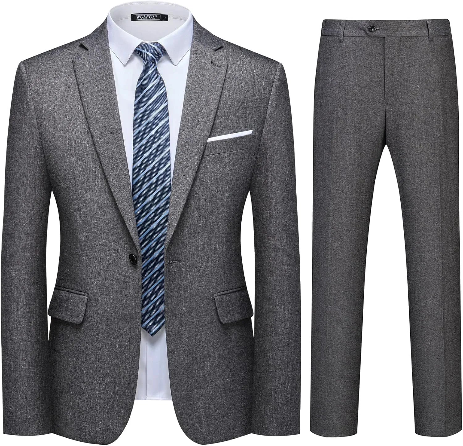 WULFUL Men's 2 Piece Slim Fit Suit Set One Button Blazer Jacket Pants Tuxedo Set for Party, Wedding and Business