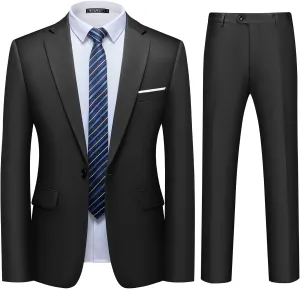 WULFUL Men's 2 Piece Slim Fit Suit Set One Button Blazer Jacket Pants Tuxedo Set for Party, Wedding and Business