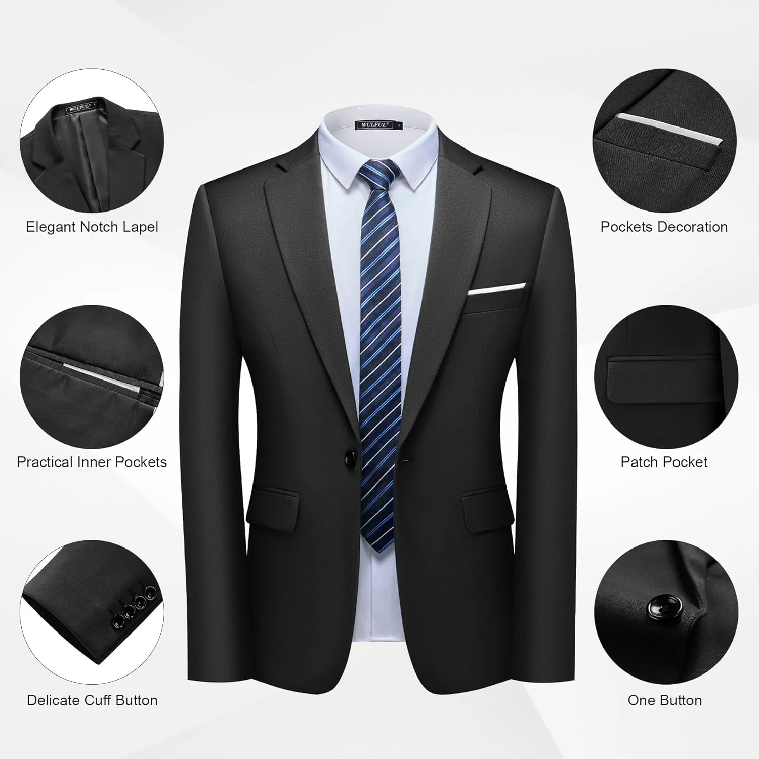 WULFUL Men's 2 Piece Slim Fit Suit Set One Button Blazer Jacket Pants Tuxedo Set for Party, Wedding and Business