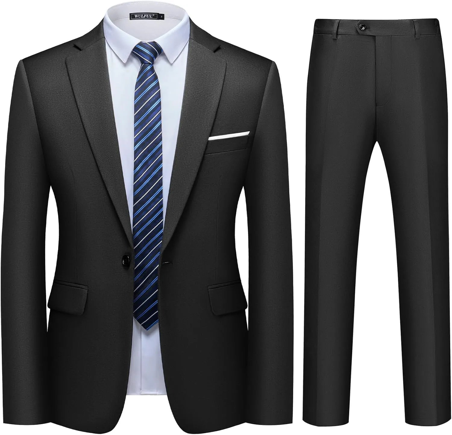 WULFUL Men's 2 Piece Slim Fit Suit Set One Button Blazer Jacket Pants Tuxedo Set for Party, Wedding and Business