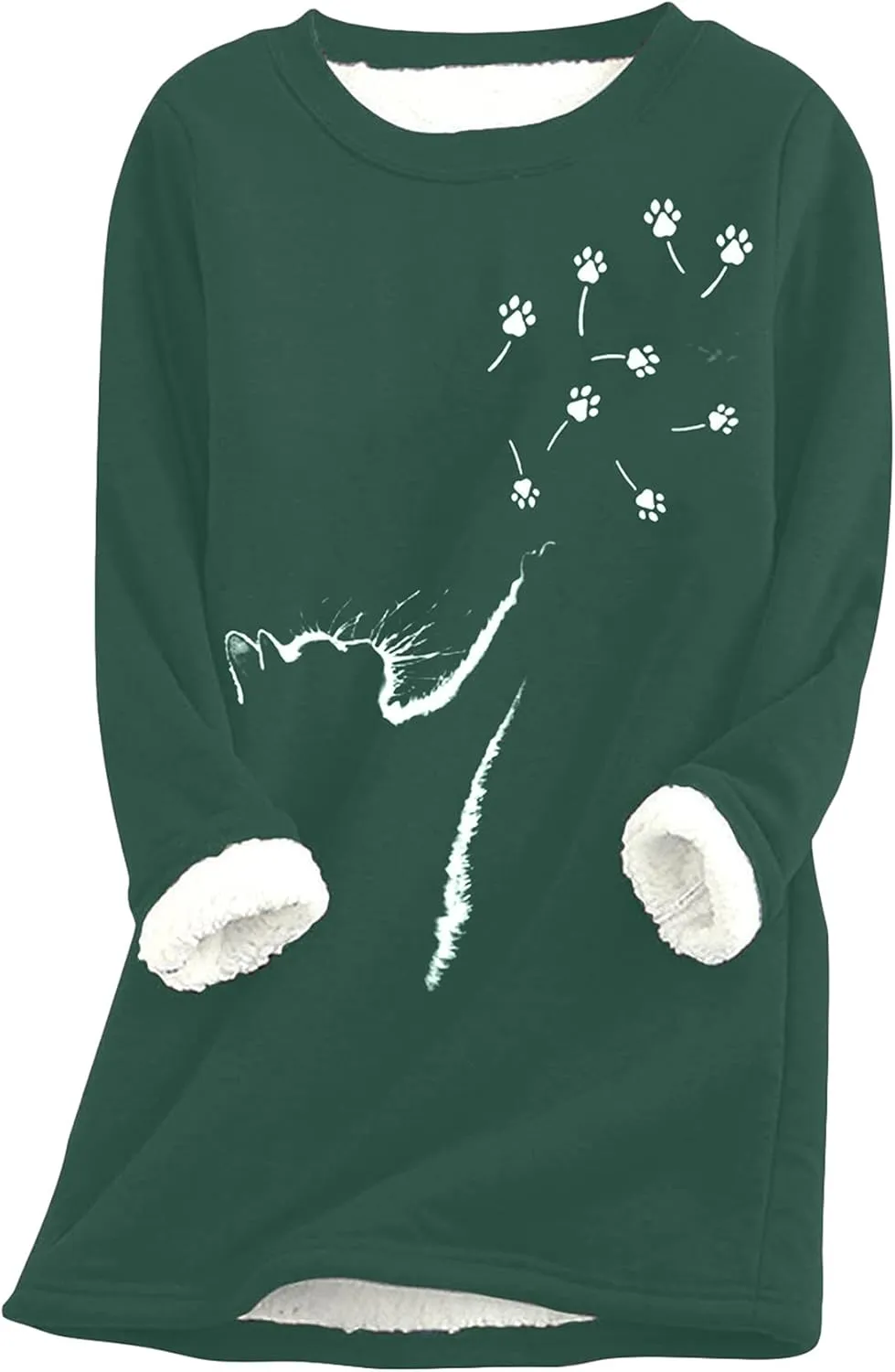 YMING Womens Sherpa Fleece Lined Pullover Winter Warm Crew Neck Sweatshirt Cute Cat Paw Tops Plus Size