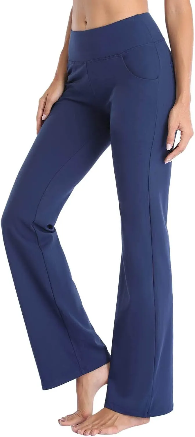 Yoga Pants with Pockets for Women Flare Butt Lifting Workout Athletic Legging High Waist Gym Tights Bootcut Trouser