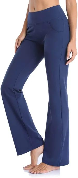 Yoga Pants with Pockets for Women Flare Butt Lifting Workout Athletic Legging High Waist Gym Tights Bootcut Trouser