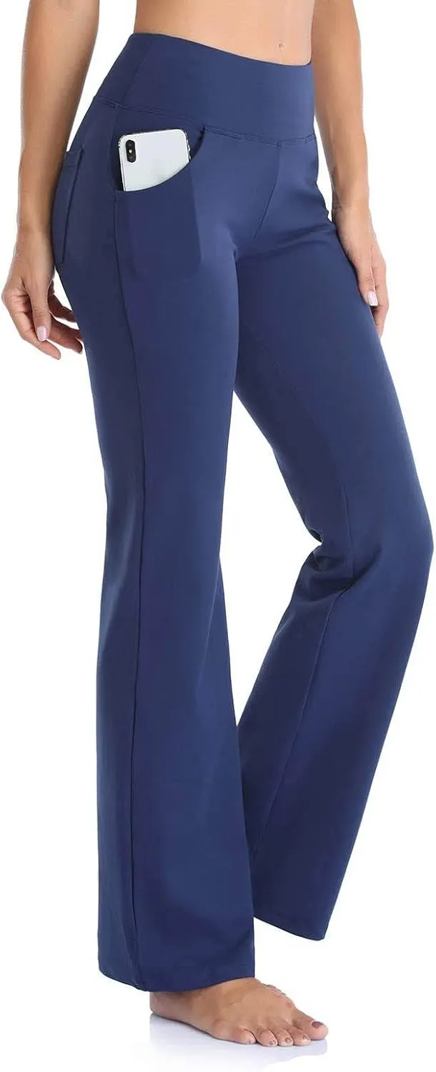 Yoga Pants with Pockets for Women Flare Butt Lifting Workout Athletic Legging High Waist Gym Tights Bootcut Trouser