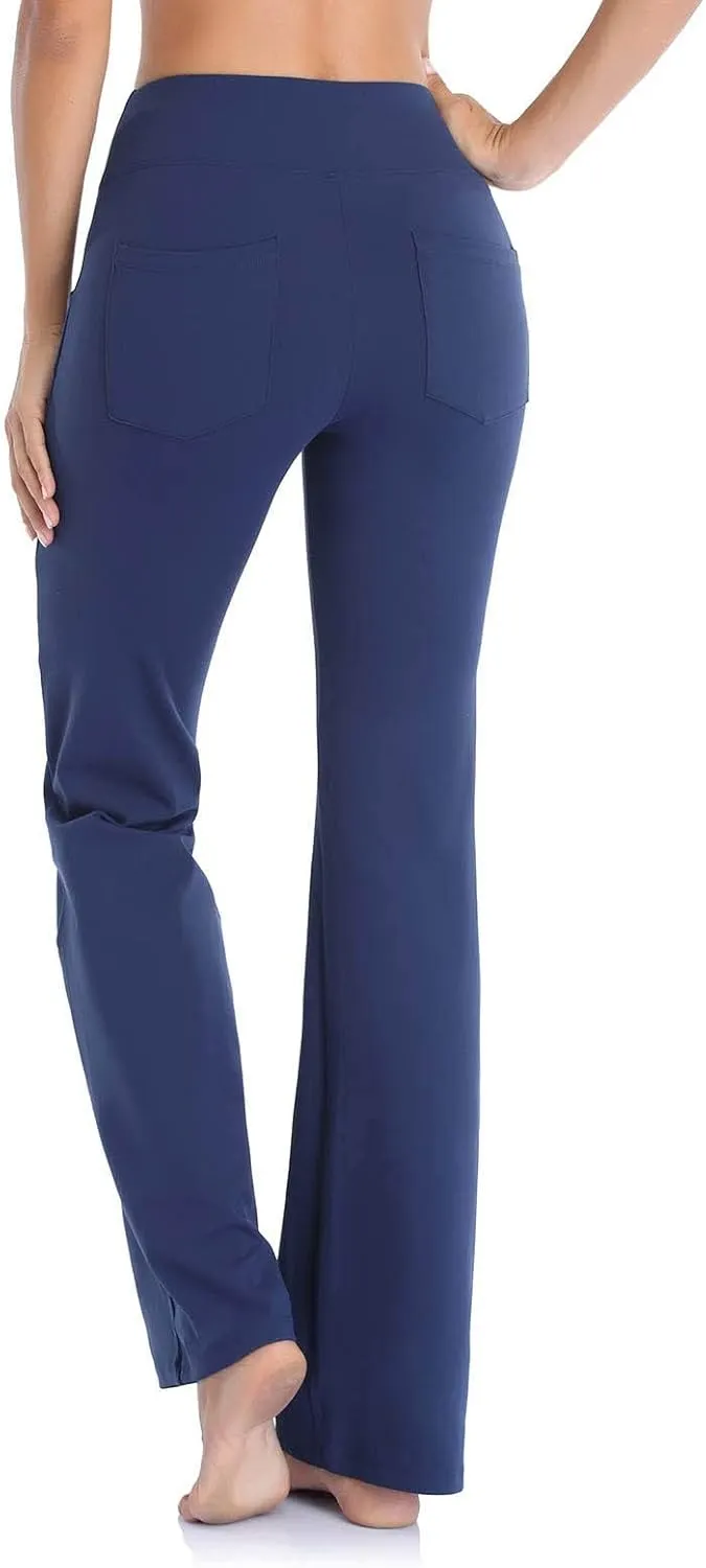 Yoga Pants with Pockets for Women Flare Butt Lifting Workout Athletic Legging High Waist Gym Tights Bootcut Trouser