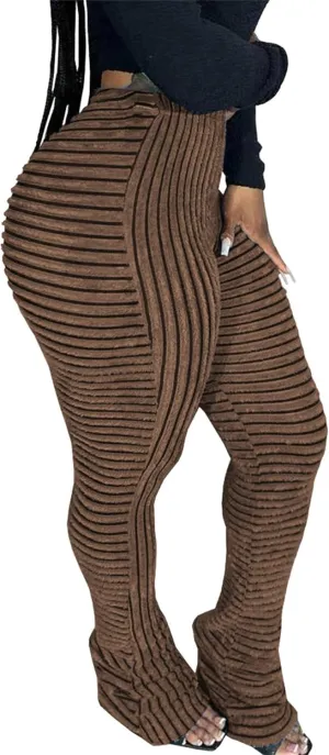 YOOTIKO Women Stacked Pants Flare Sweatpants High Waisted Striped Fuzzy Lounge Butt Lifting Leggings