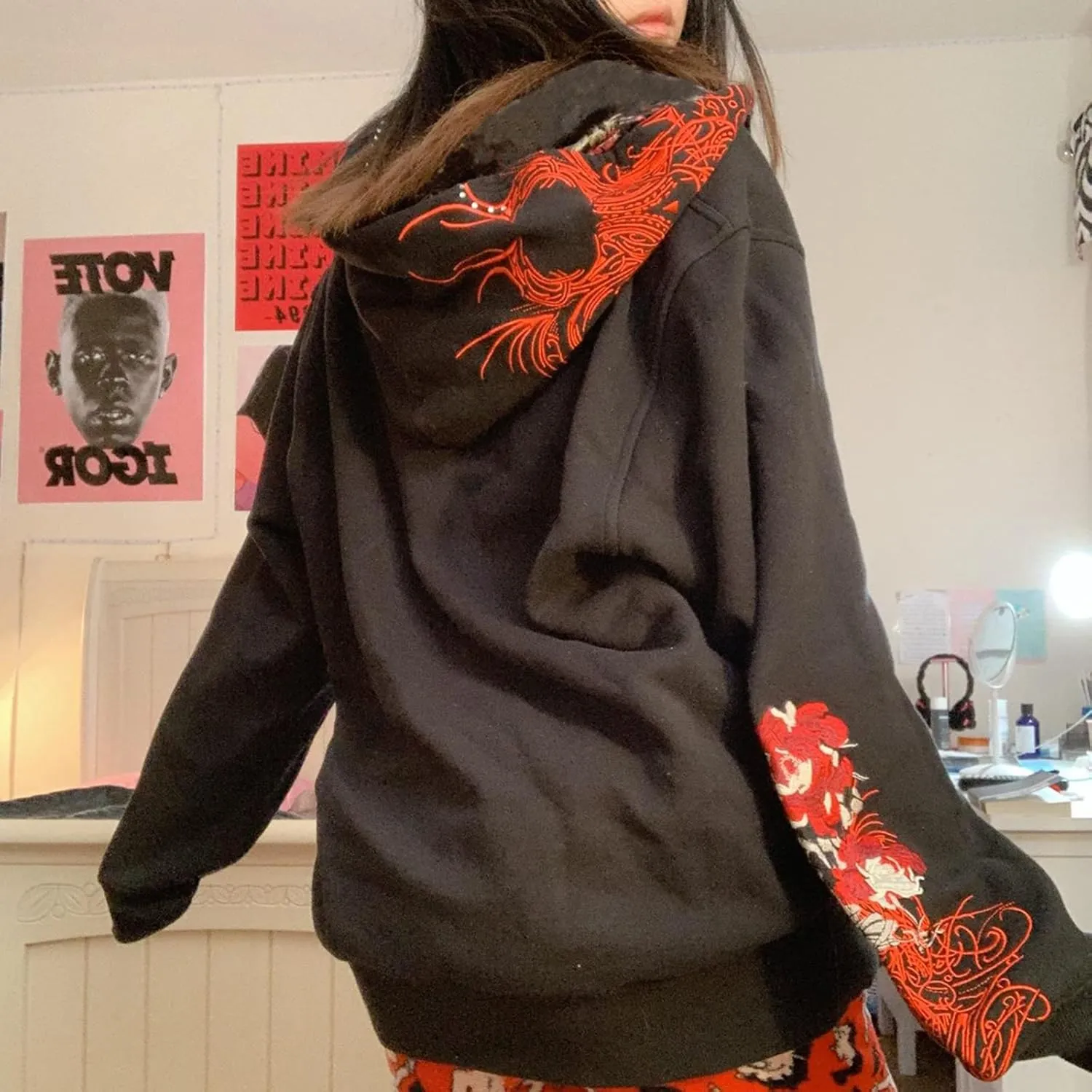 Yuemengxuan Womens Y2K Zipper Hoodie Long Sleeve Sweatshirt Harajuku Punk Grunge Tops Oversized Vintage Streetwear