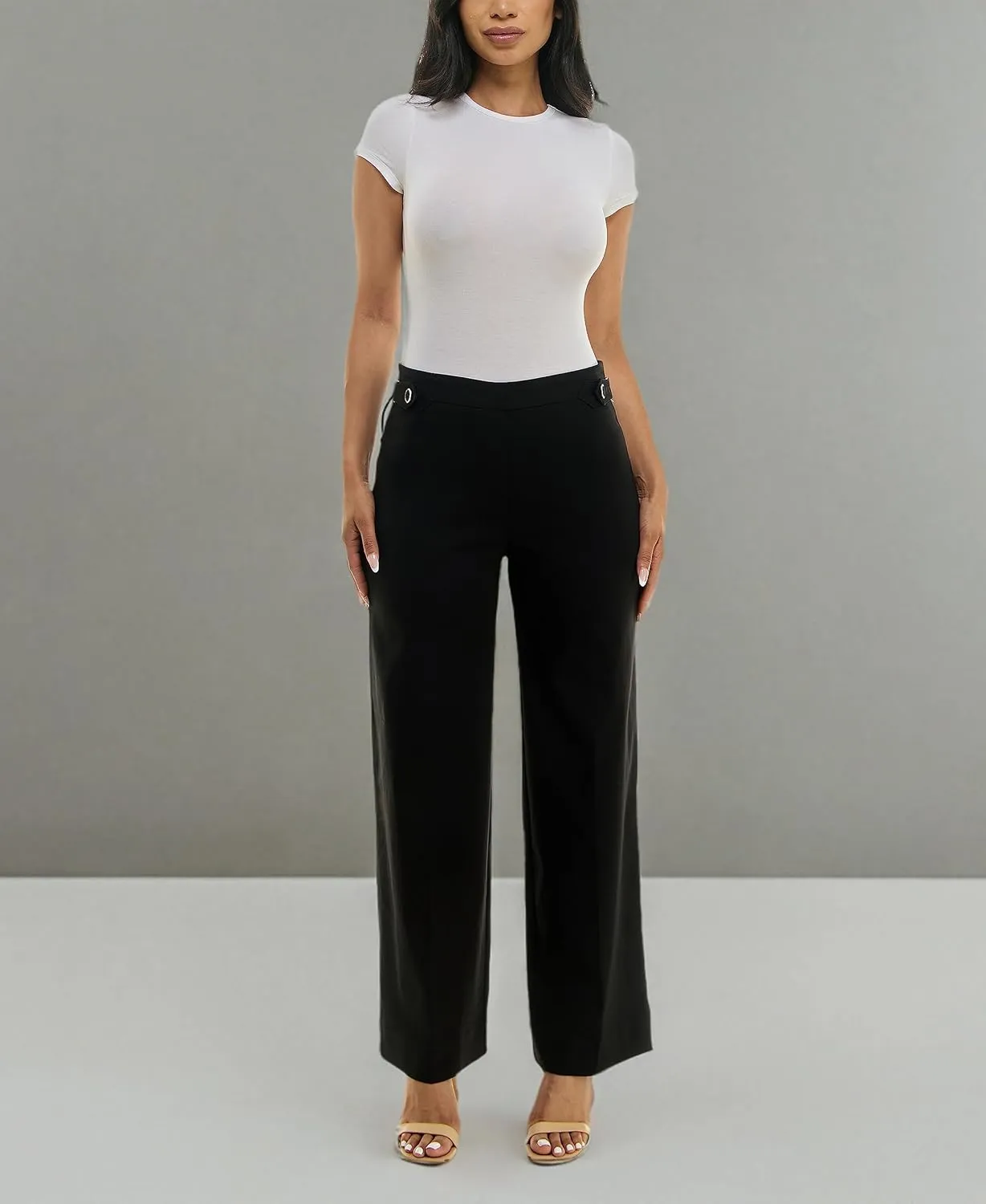 Zac & Rachel Women's Pull on Millennium Wide Leg Pant W/Hardware Waist Tabs
