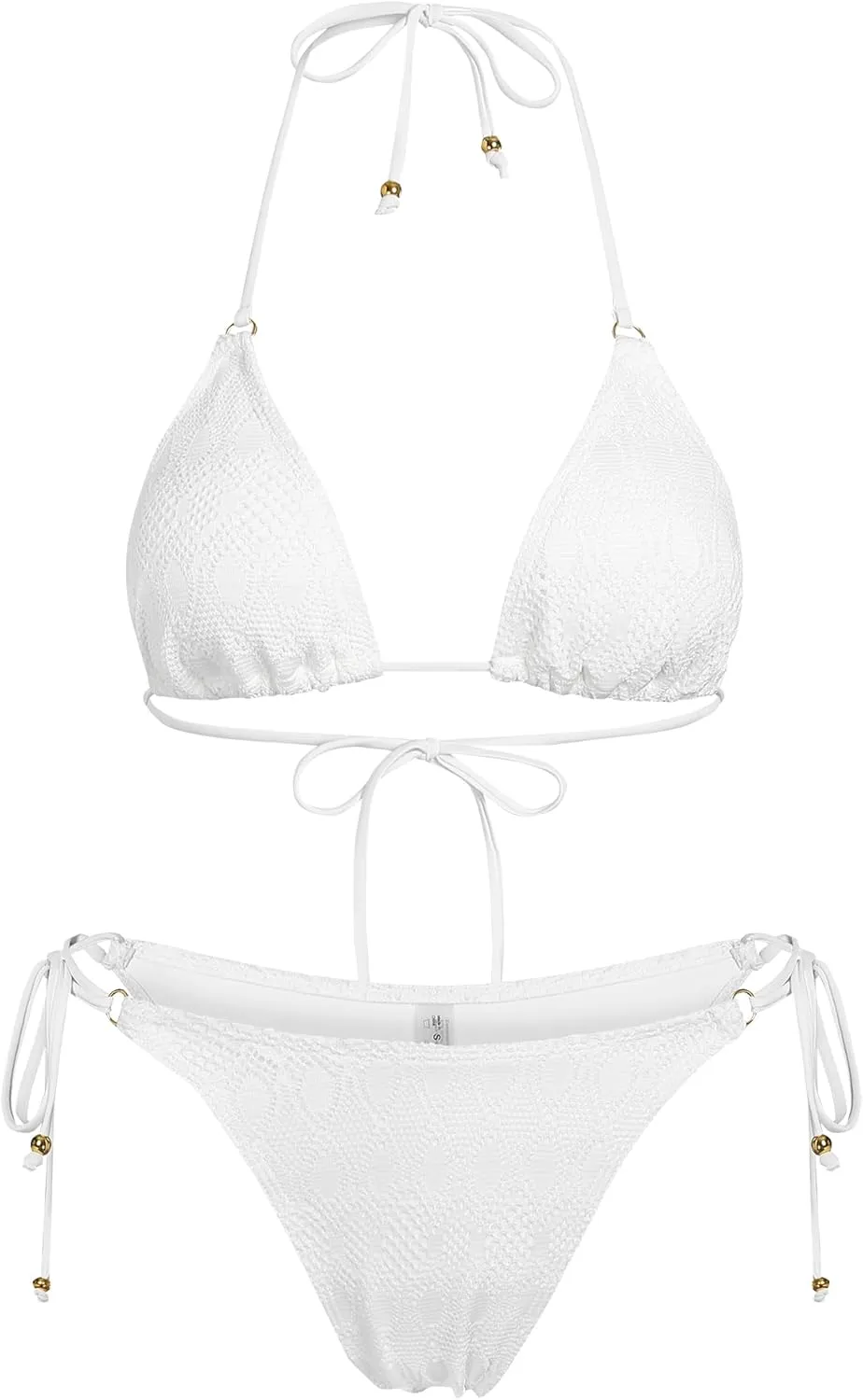 ZAFUL Women's Triangle Crochet String Bikini Sets Halter High Cut Sexy Swimsuits Two Piece Bathing Suits