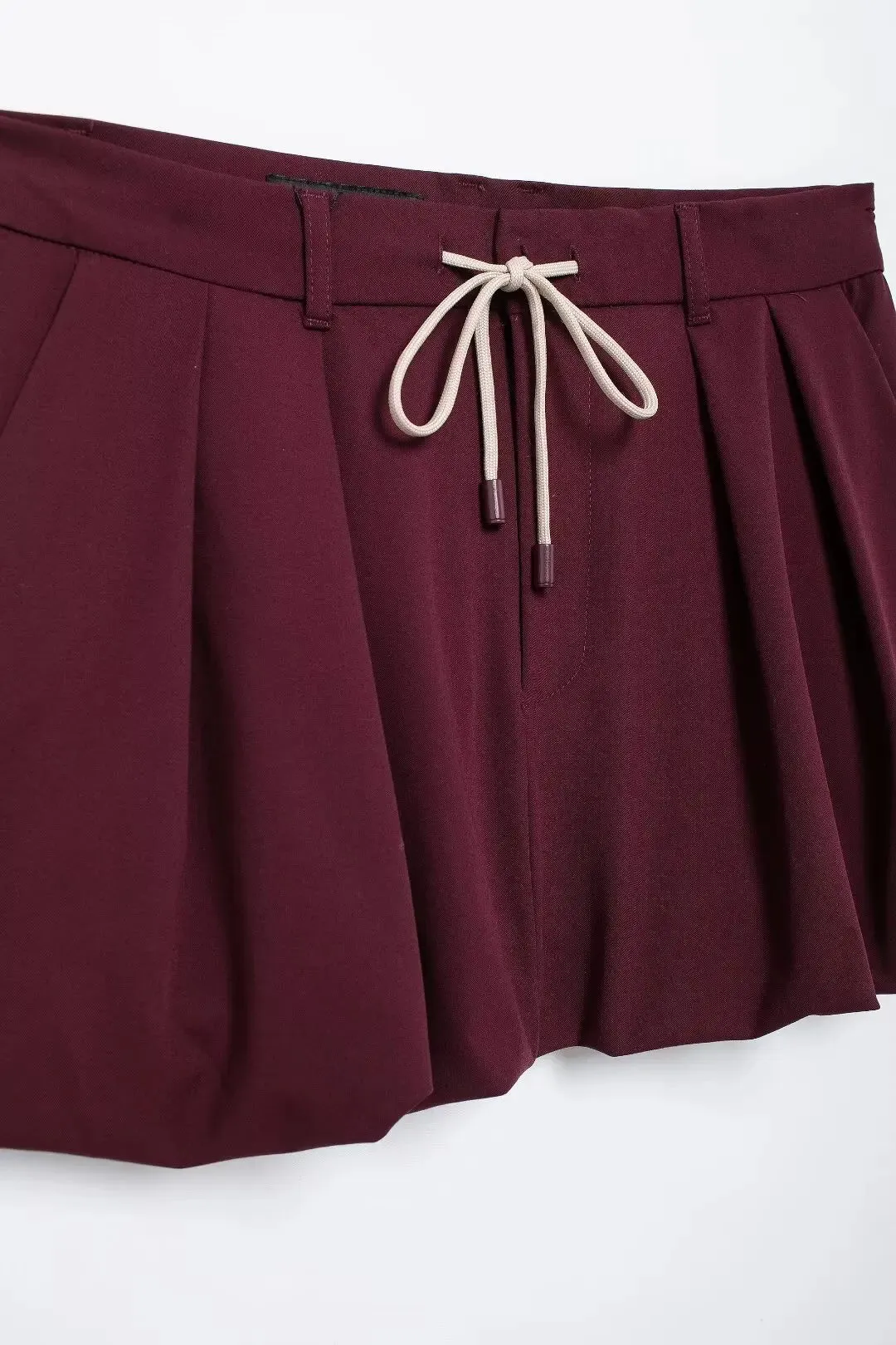Zipper Lapel Burgundy Color Jacket and Skirt Suit