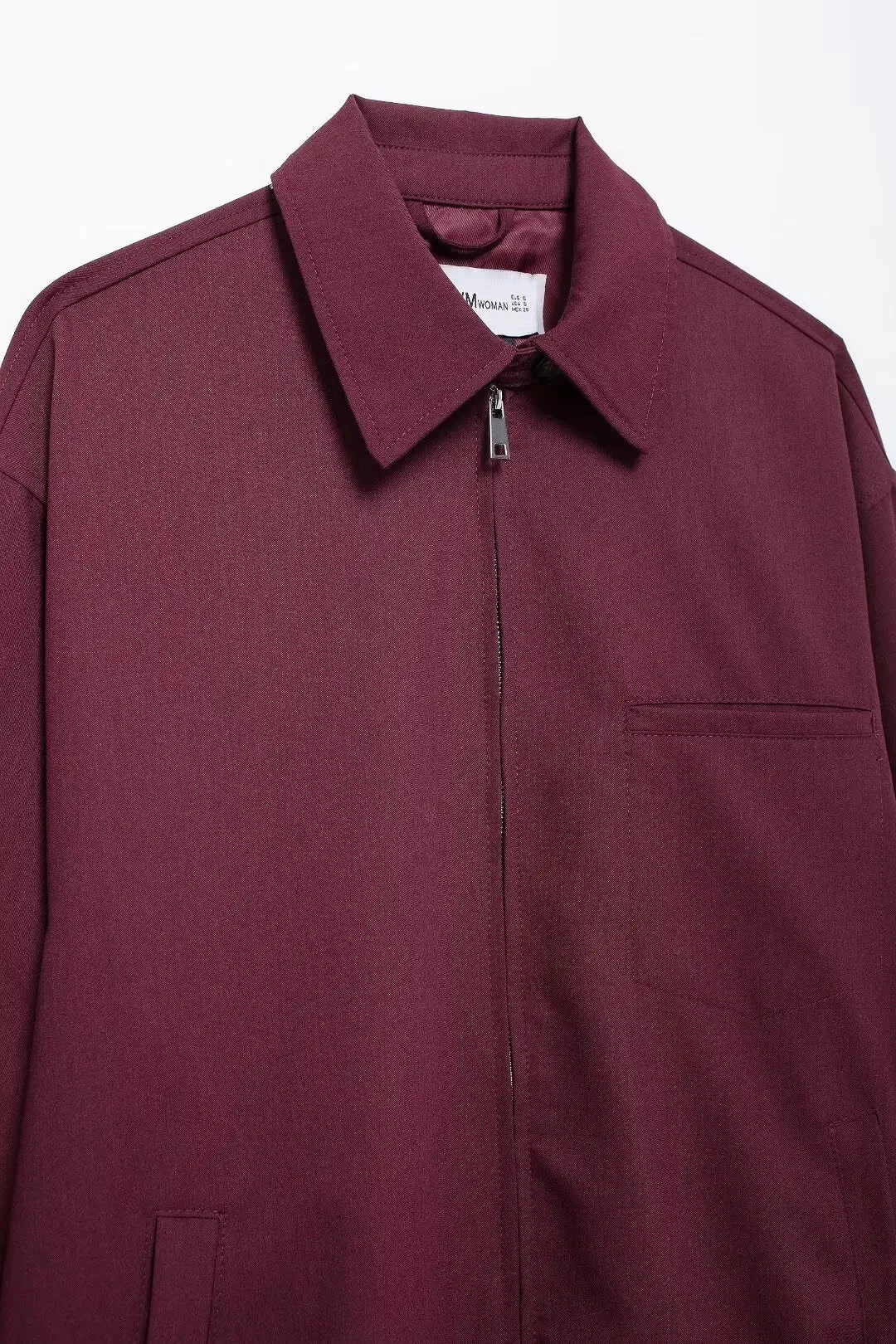 Zipper Lapel Burgundy Color Jacket and Skirt Suit