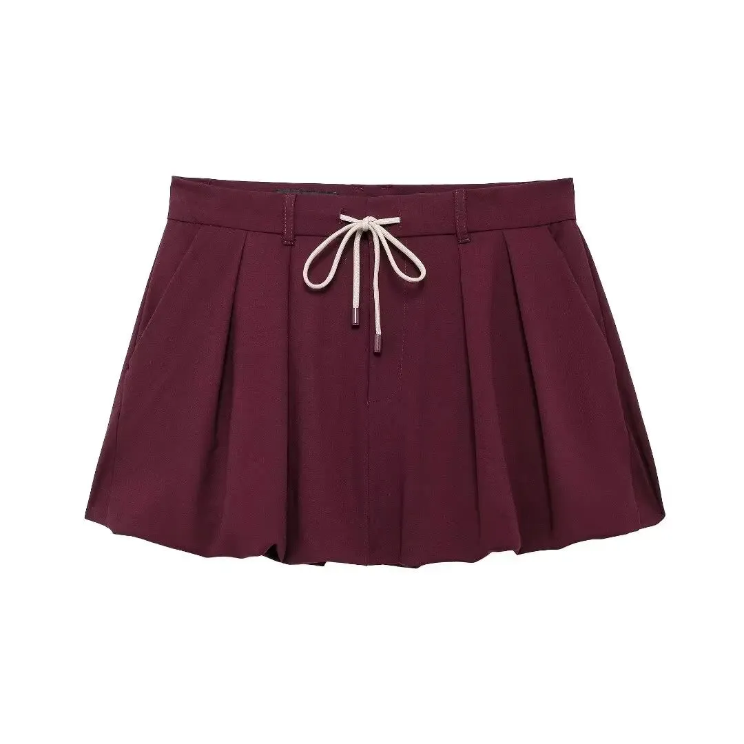 Zipper Lapel Burgundy Color Jacket and Skirt Suit